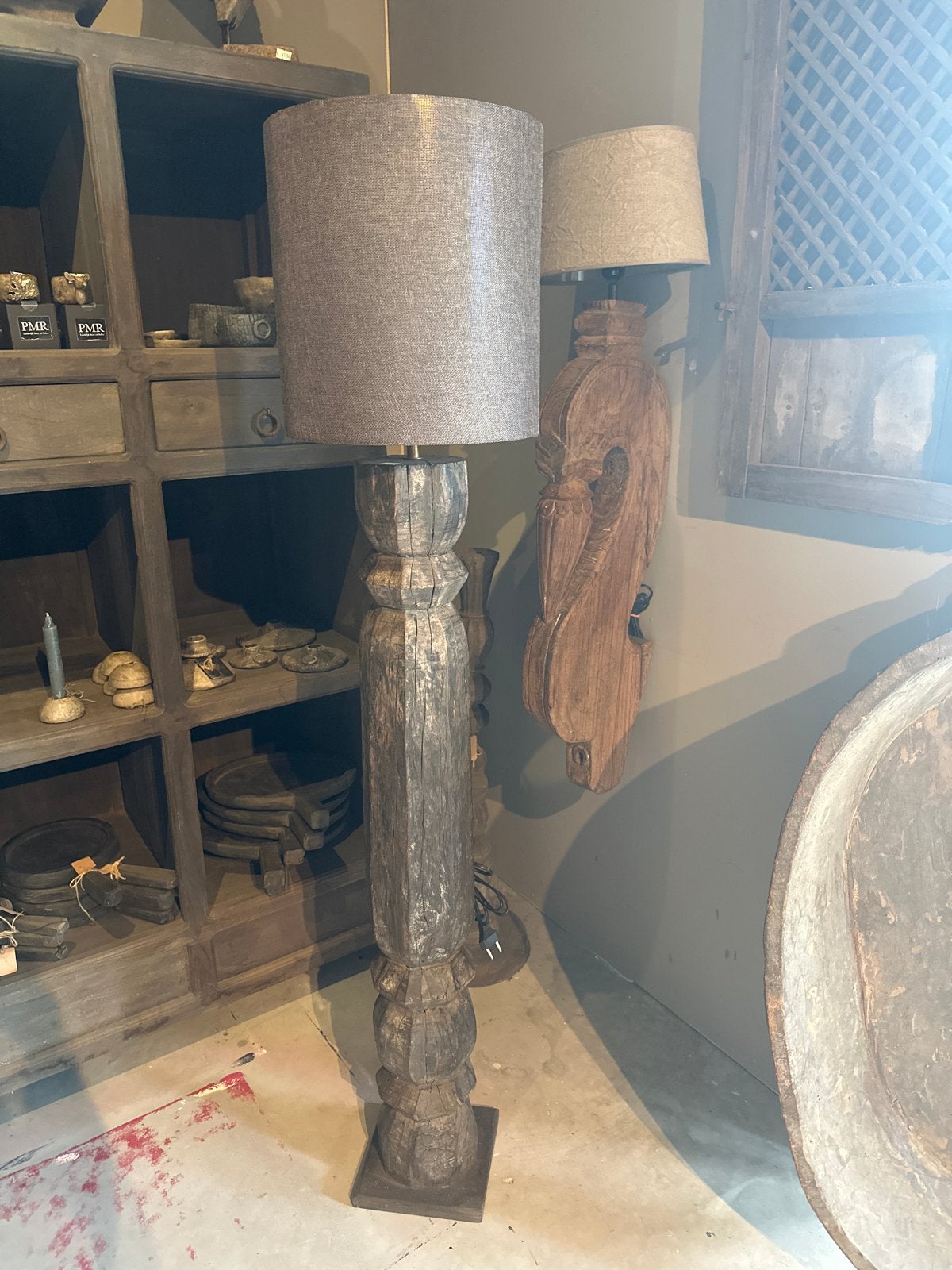 Vloerlamp oude pilaar uit India - 143 cm hoog, Ophalen
