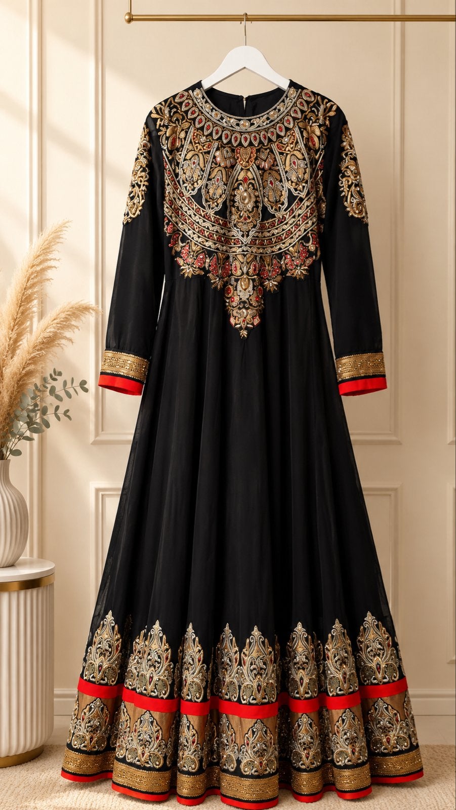 Zwarte Indiase jurk maat 40 met broek en sjaal, Kleding | Dames, Ophalen, Zo goed als nieuw, Maat 38/40 (M), Zwart