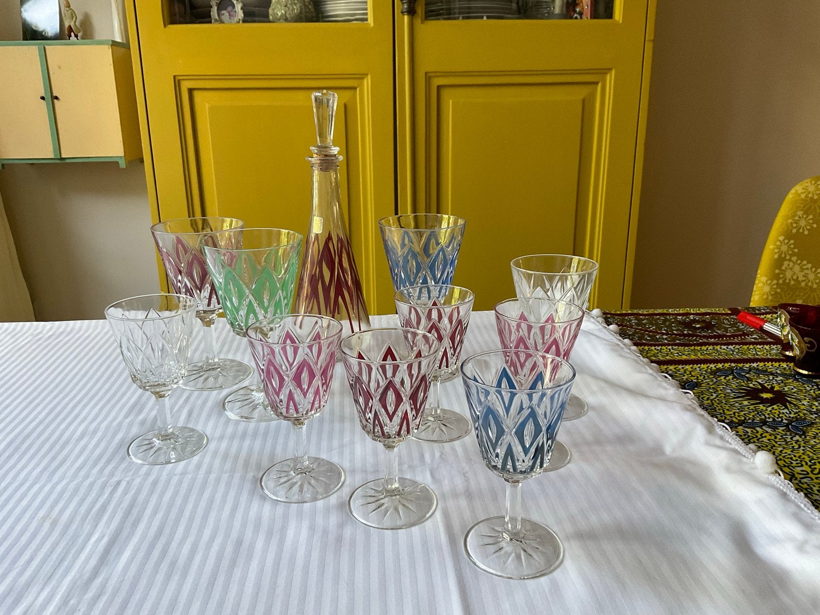 Vintage Italiaanse Wijn Glazen Set met Karaf - Jaren '50, Ophalen of Verzenden
