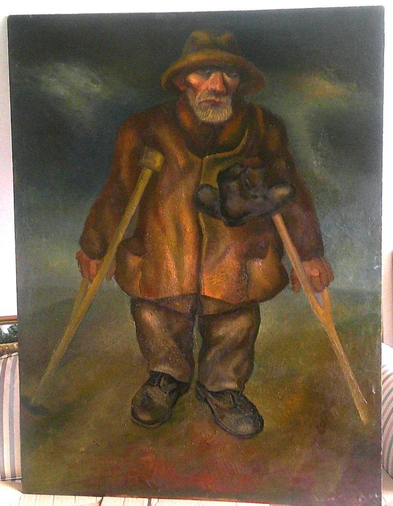 GROOT - Man lopend op krukken - Christiaan de Moor 1899-1981, Ophalen, Paneel, Portret of Personen, Impressionistisch