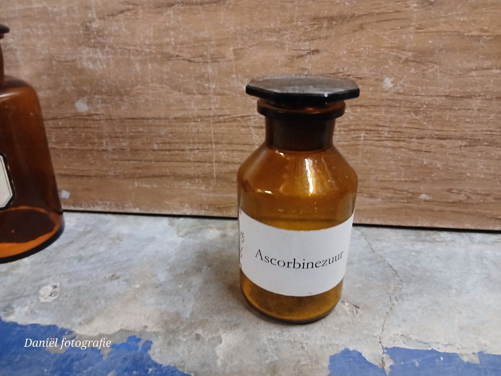 Antieke apothekersfles met 'Ascorbinezuur' etiket, Ophalen of Verzenden