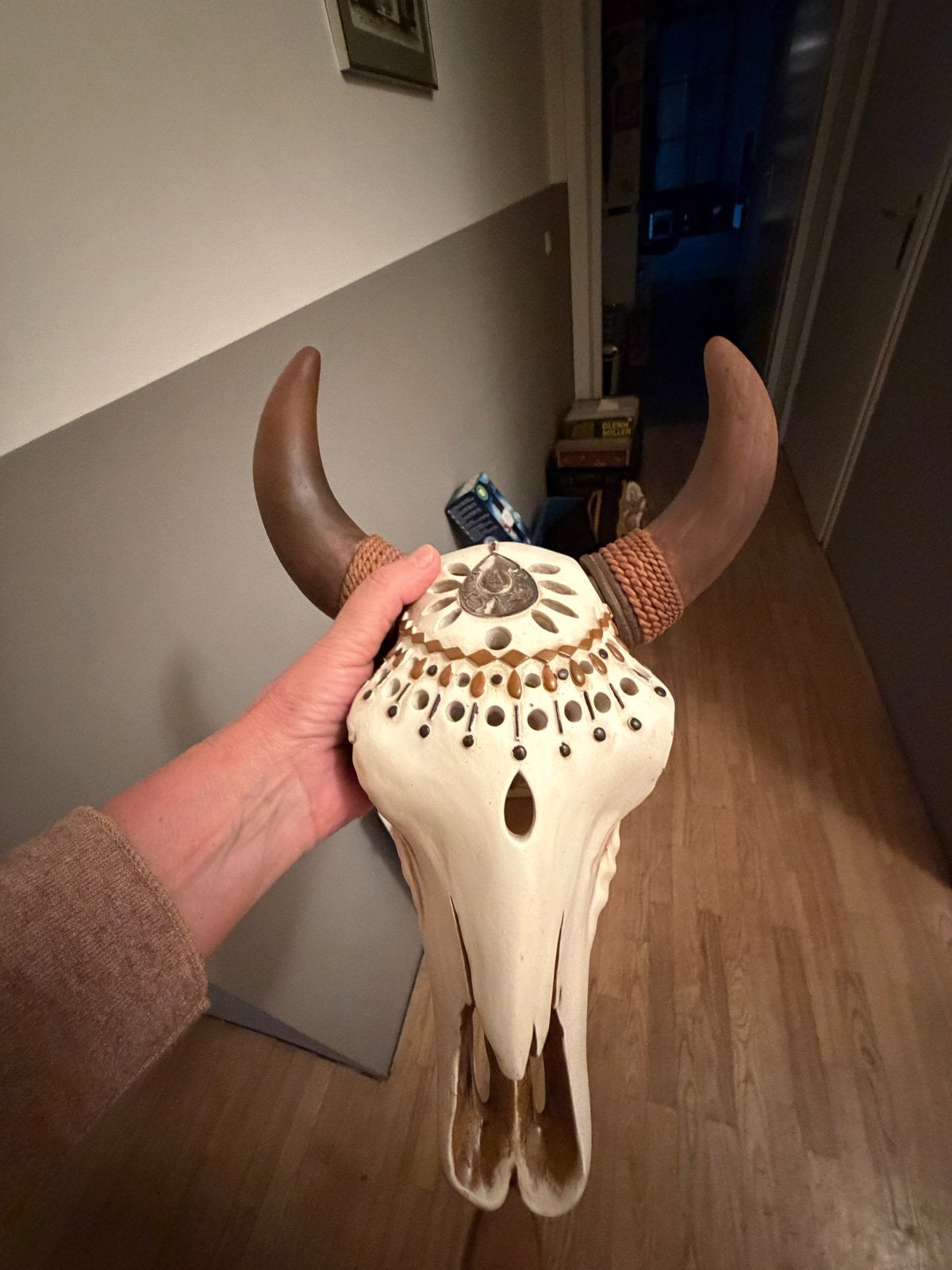Decoratieve Stierenkop Wandlamp - Boho Stijl, Beige, Boho, Ophalen of Verzenden, Zo goed als nieuw