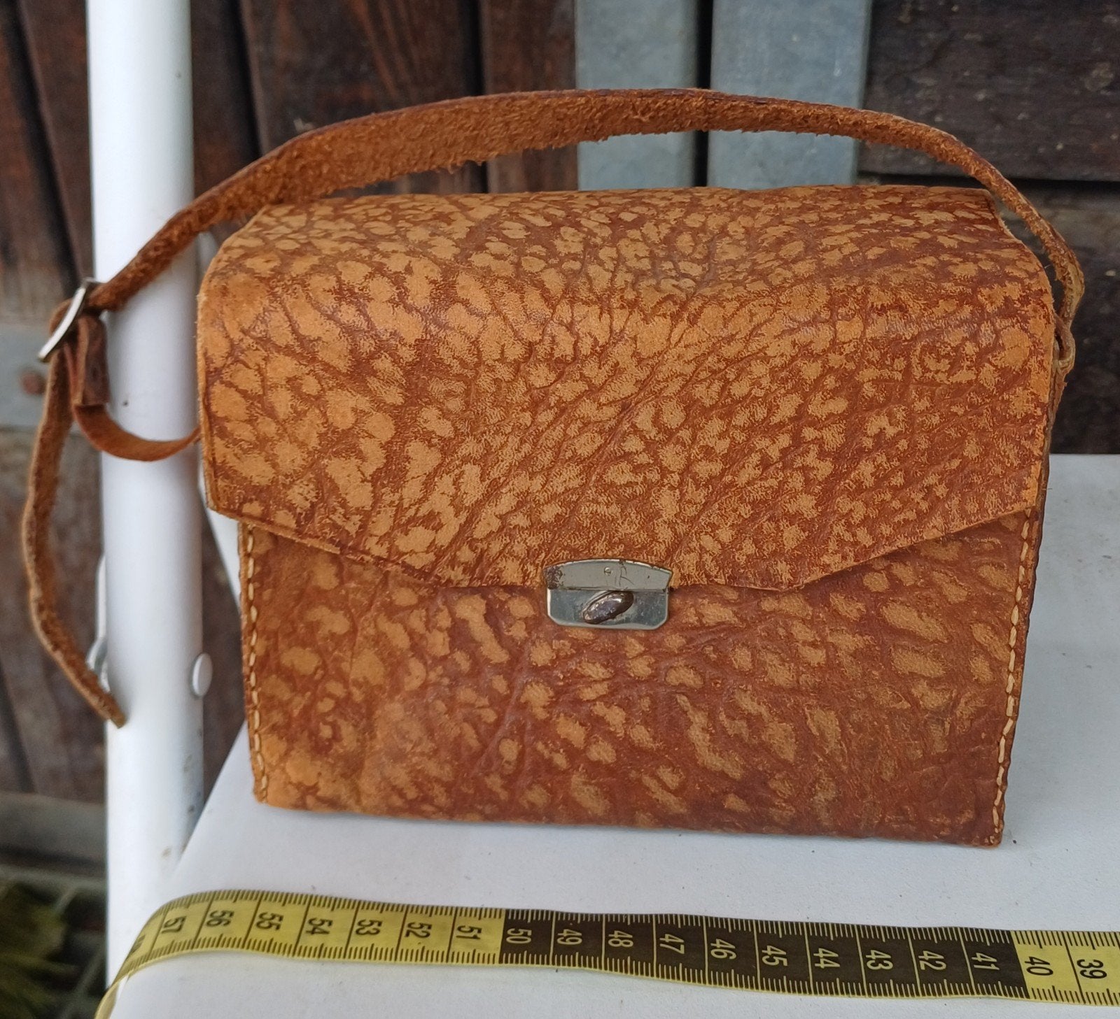 Vintage Leren cameratasje/ cross-body bruin, Ophalen of Verzenden, Zo goed als nieuw, Bruin, Schoudertasje