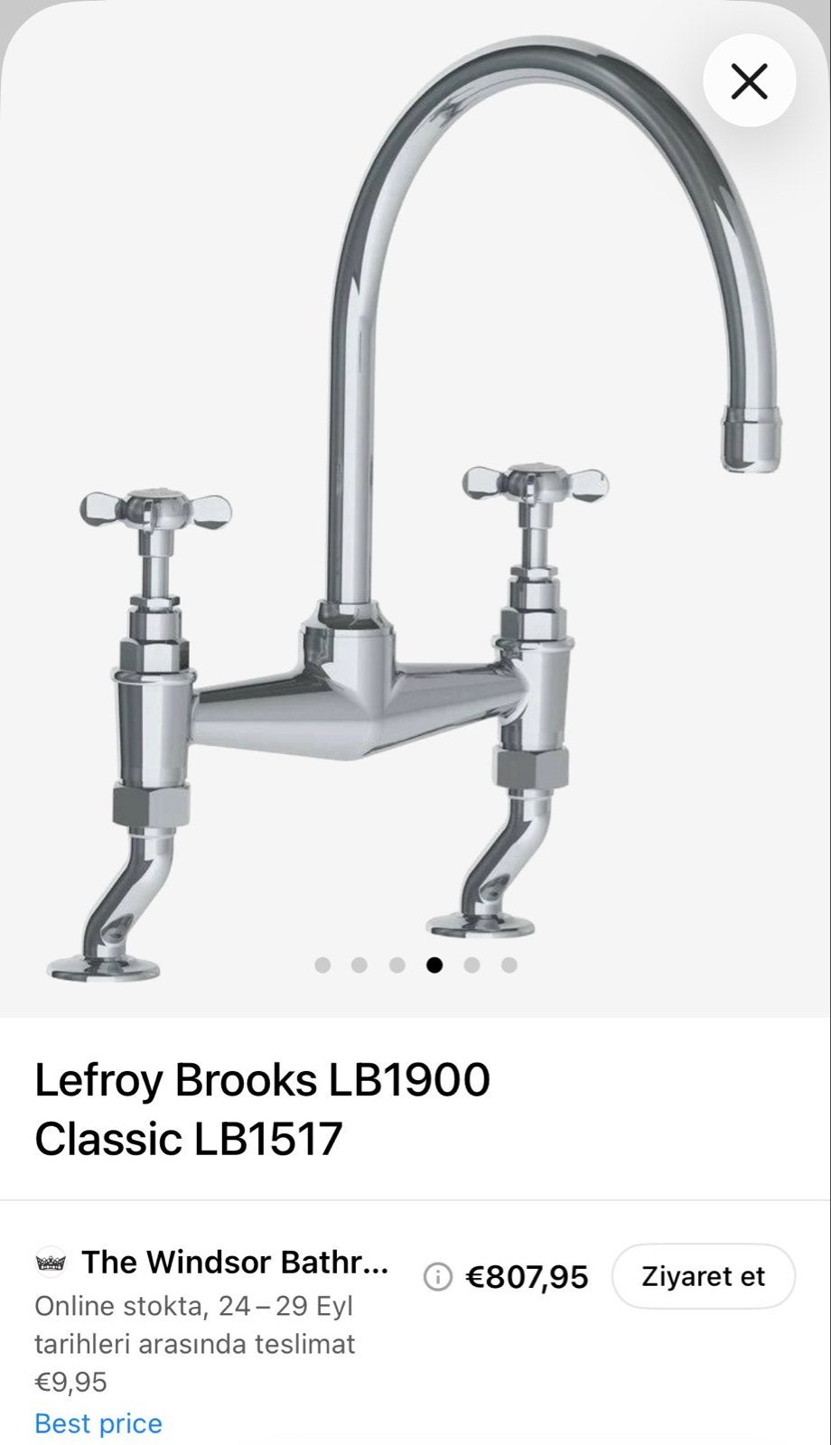 Lefroy Brooks LB1900 Klassieke Keukenkraan Chroom, Ophalen of Verzenden, Nieuw, Chroom, Kraan
