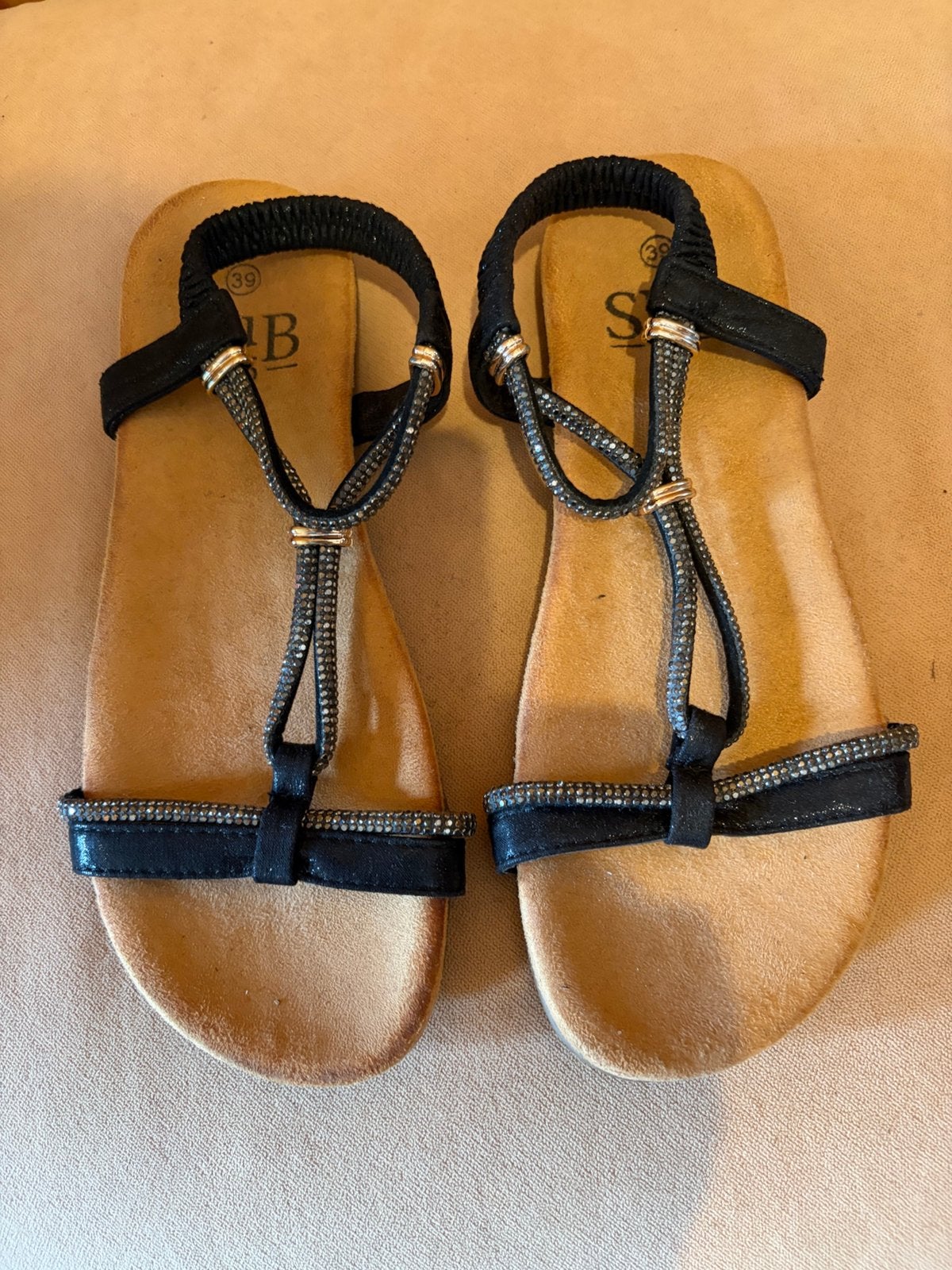 Schoen open met glitter 38 zacht voetbed SUB 55 zwart, Zwart, Zo goed als nieuw, Sandalen of Muiltjes, Ophalen of Verzenden