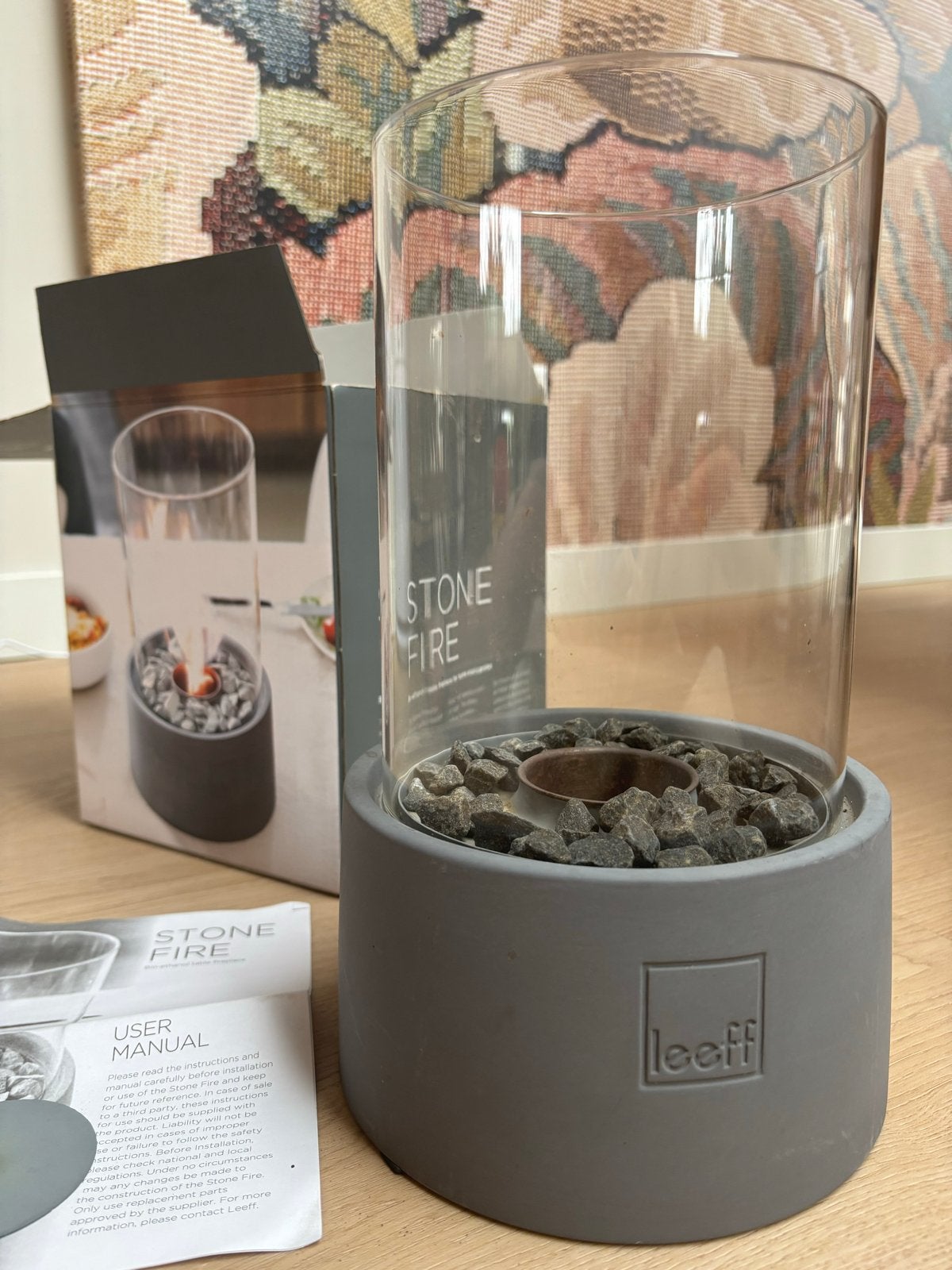 Leeff Stone Fire Bio-ethanol Tafelhaard, Ophalen, Zo goed als nieuw, Modern, Grijs