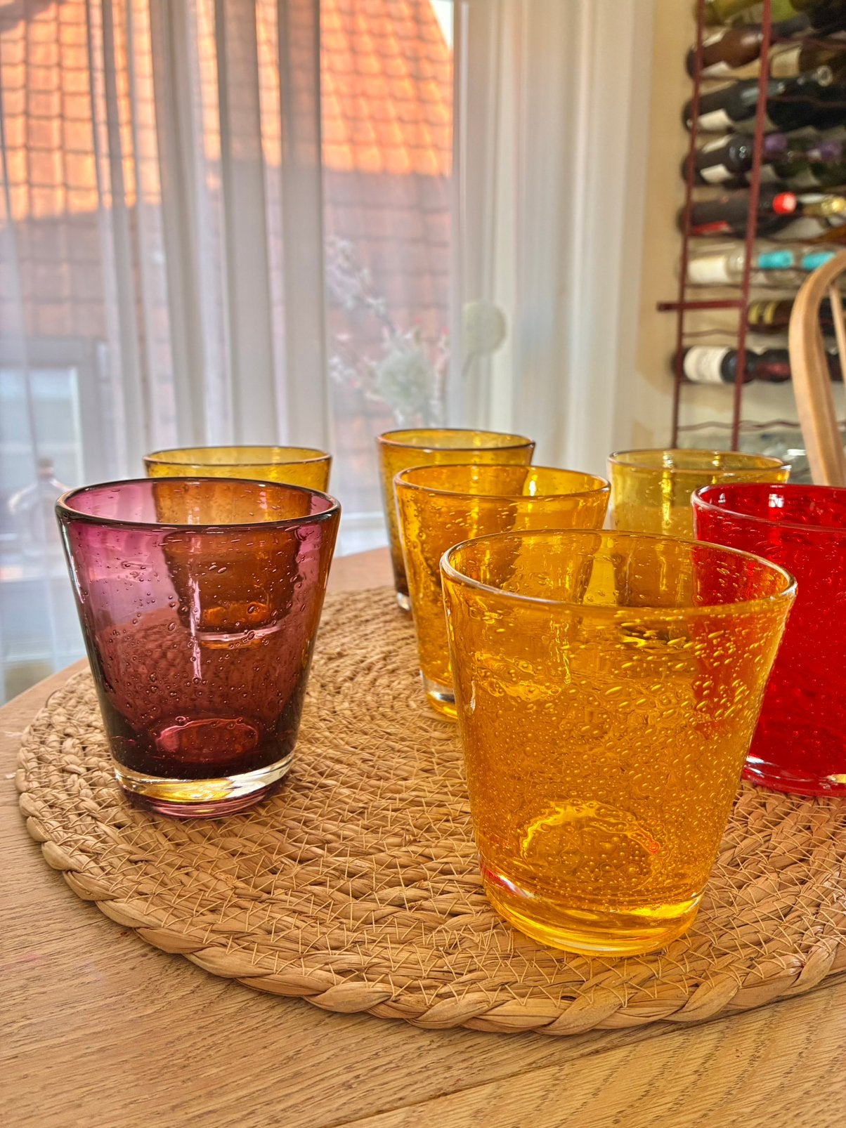 Leonardo Burana glazen 3 kleuren, Verzamelen, Glas en Borrelglaasjes, Ophalen, Gebruikt, Frisdrankglas