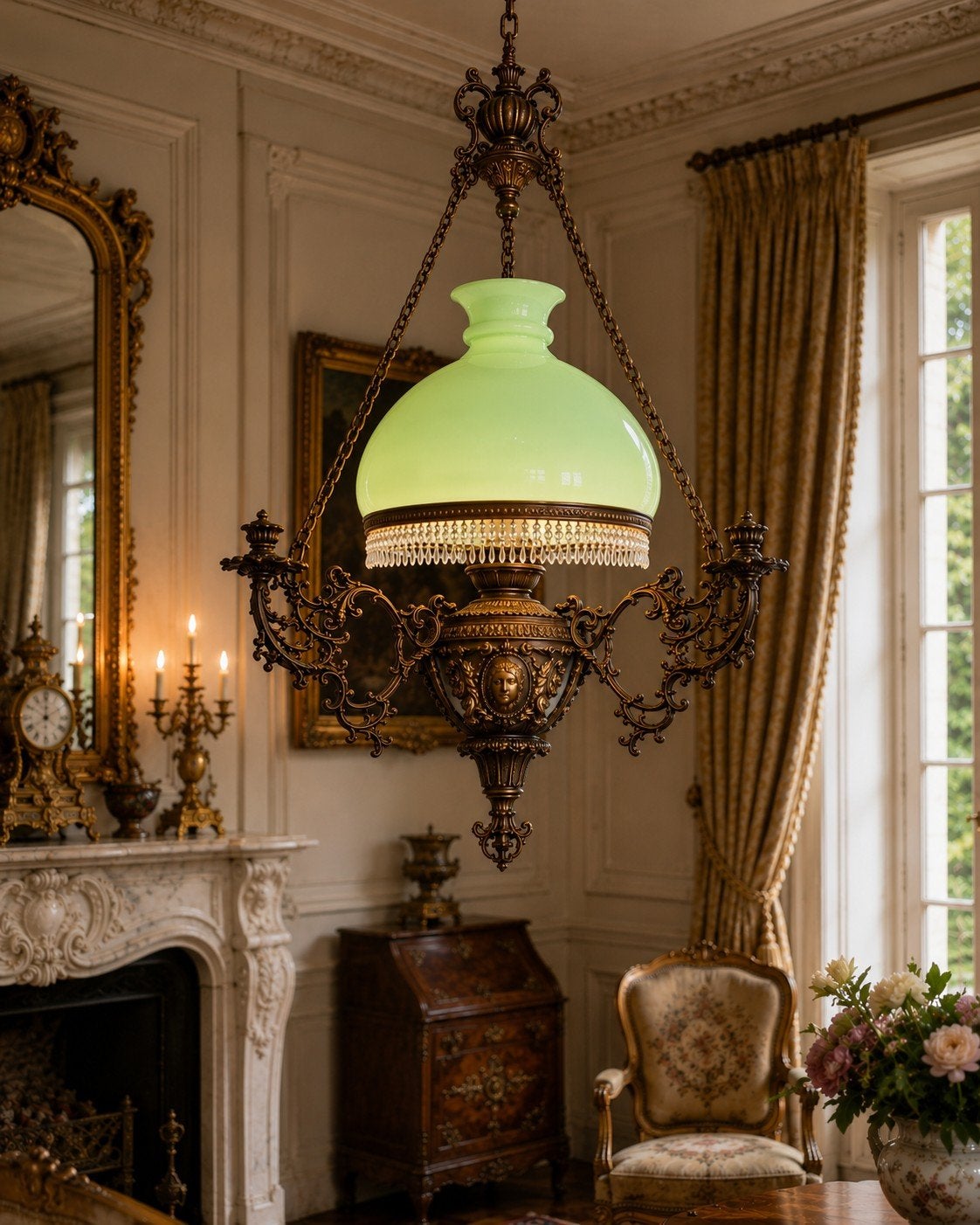 Originele antieke hanglamp opaline glas compleet ca 1900, Ophalen