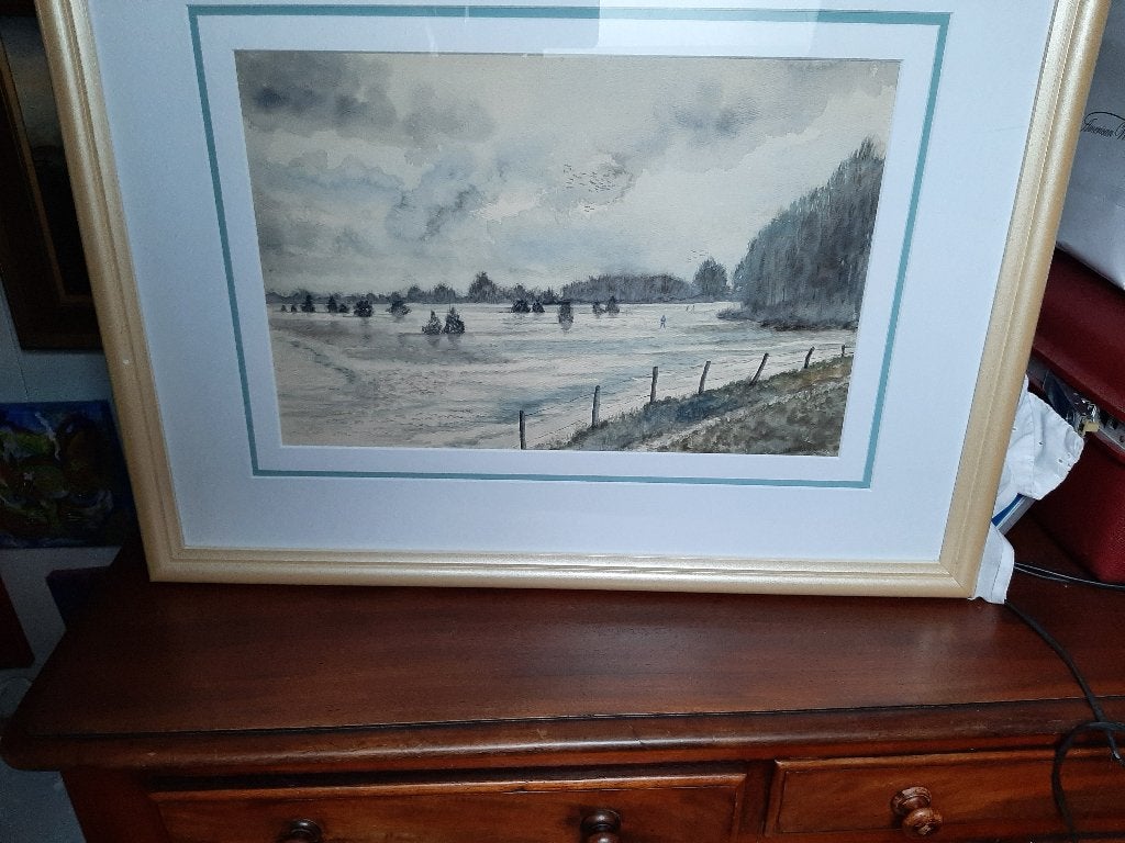 A. Eleveld-Withaar aquarel winterlandschap, Landschap, Ophalen, Achter glas, Klassiek