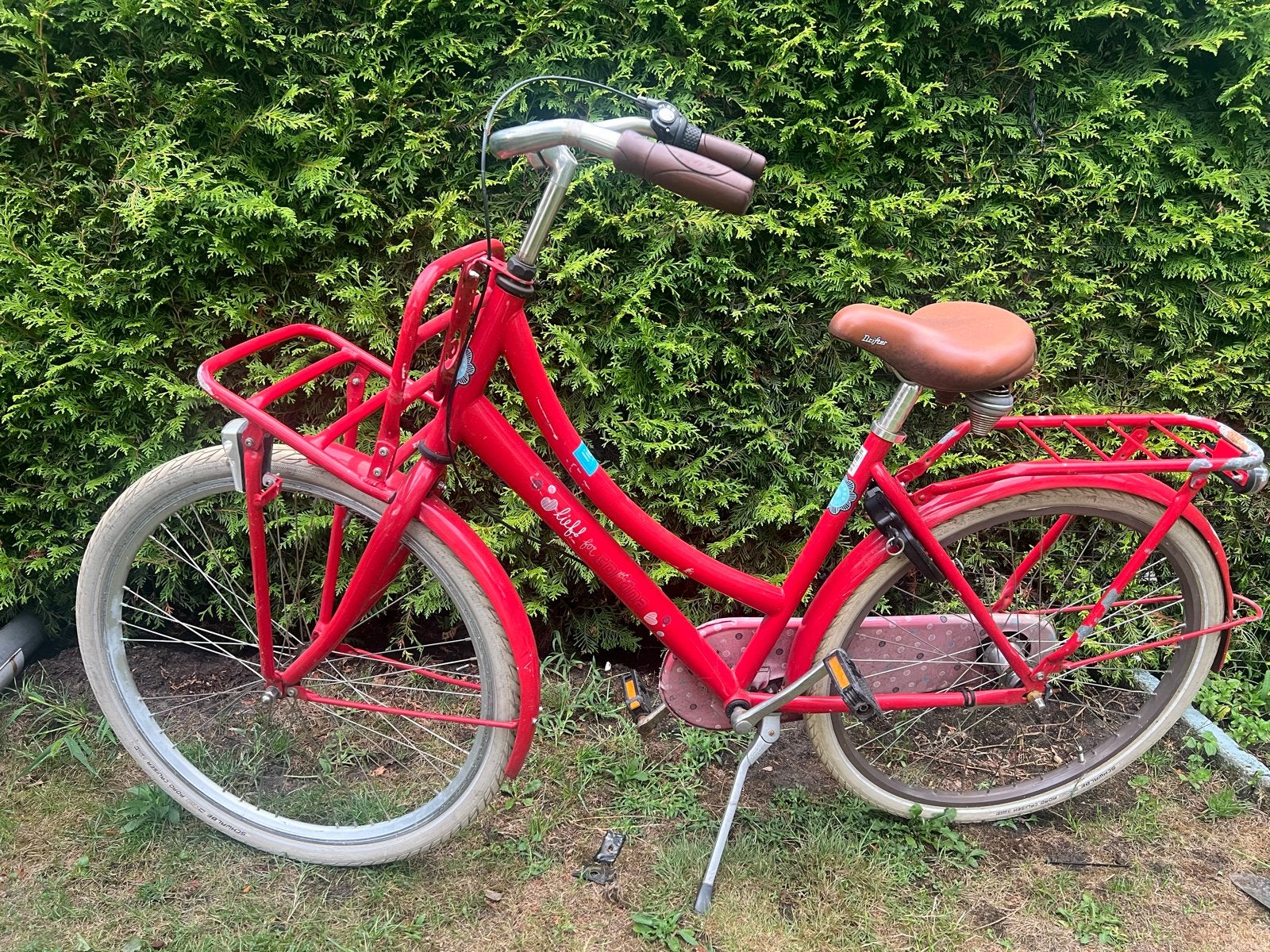 Meisjesfiets rood met versnellingen en handrem, Velgrem, Ophalen of Verzenden, Handrem, Gebruikt