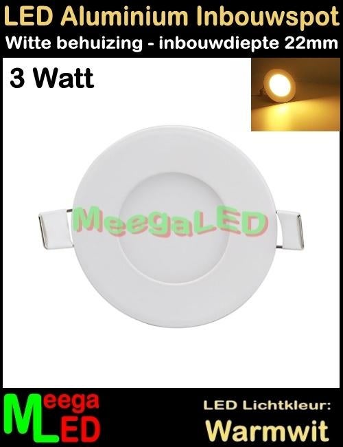 LED inbouwspot panel spot Rond wit 3 Watt Warmwit - 230V-3W, Led, Metaal of Aluminium, Nieuw, Ophalen of Verzenden