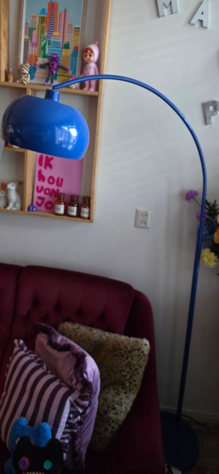 Blauwe staande vloer lamp boog Kwantum type: Amoni, Huis en Inrichting, Ophalen, Zo goed als nieuw, 150 tot 200 cm