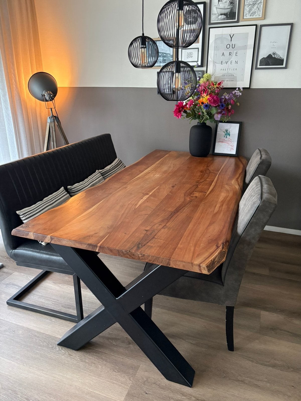 Eettafel massief acaciahout boomstamtafel 100x210, Ophalen, 200 cm of meer, 50 tot 100 cm, Zo goed als nieuw