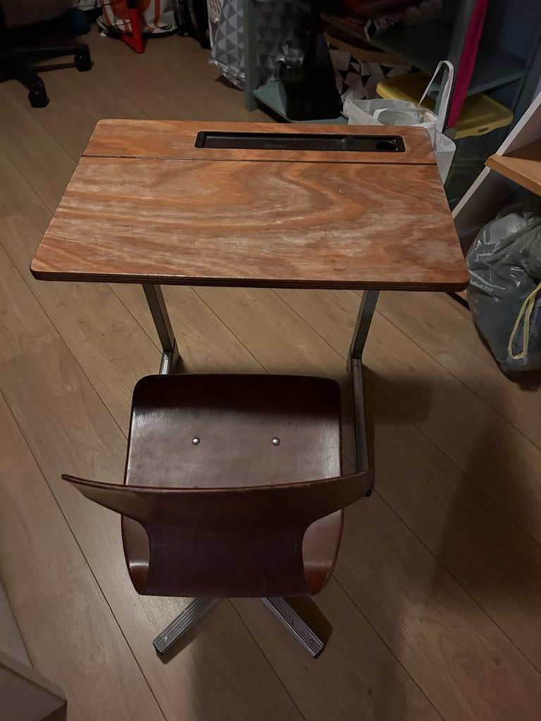 Vintage Galvanitas Oosterhout schoolbureau met stoel, Ophalen, Gebruikt