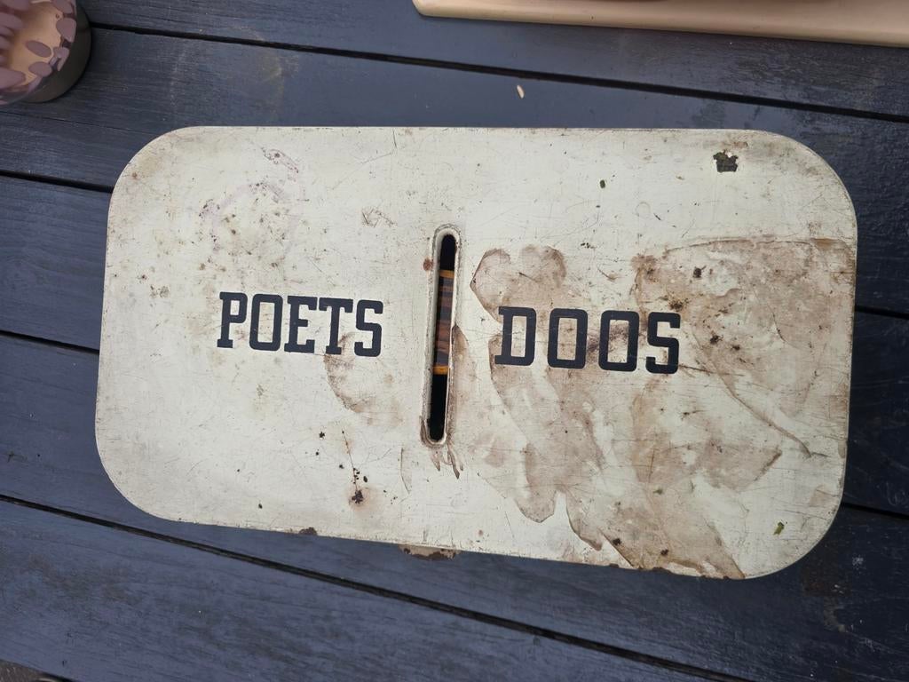 Vintage Poetsdoos / Schoenpoetsdoos met inhoud, Ophalen of Verzenden
