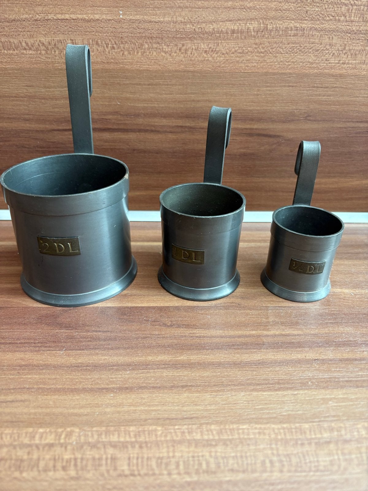 Set van 3 antieke tinnen maatbekers (2DL, 1DL, 0.5DL), Ophalen of Verzenden