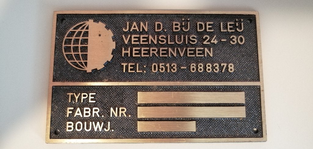 Vintage messing reclamebord Jan D. Bij de Leij Heerenveen, Ophalen of Verzenden, Zo goed als nieuw, Reclamebord