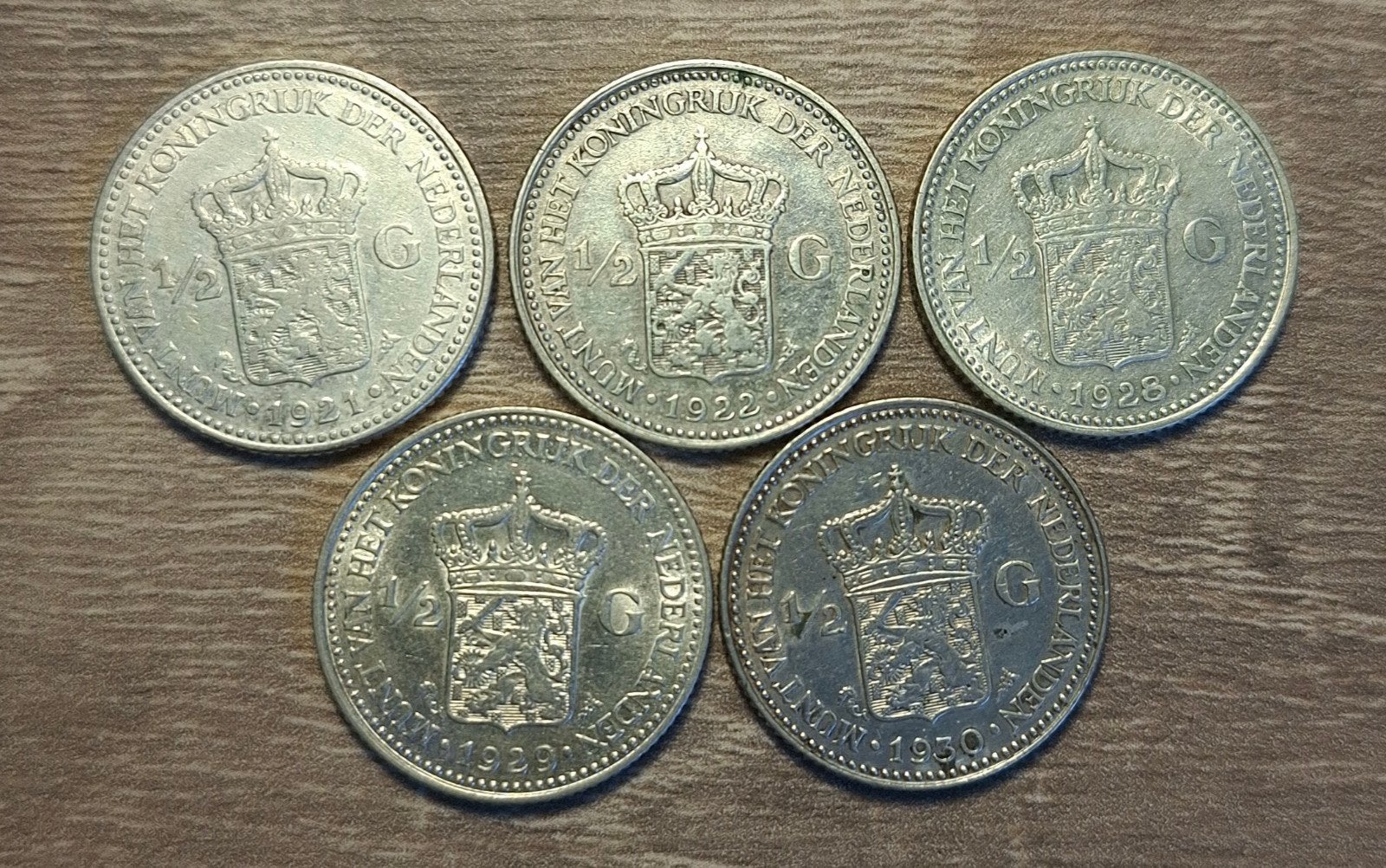 Halve guldens 1921-1930 | 1921, 1922, 1928, 1929, 1930, Postzegels en Munten, ½ gulden, Setje, Zilver, Ophalen of Verzenden