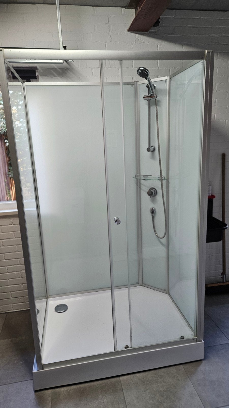Ruime vrijstaande Douchecabine, Ophalen, Gebruikt, Glas, Douche