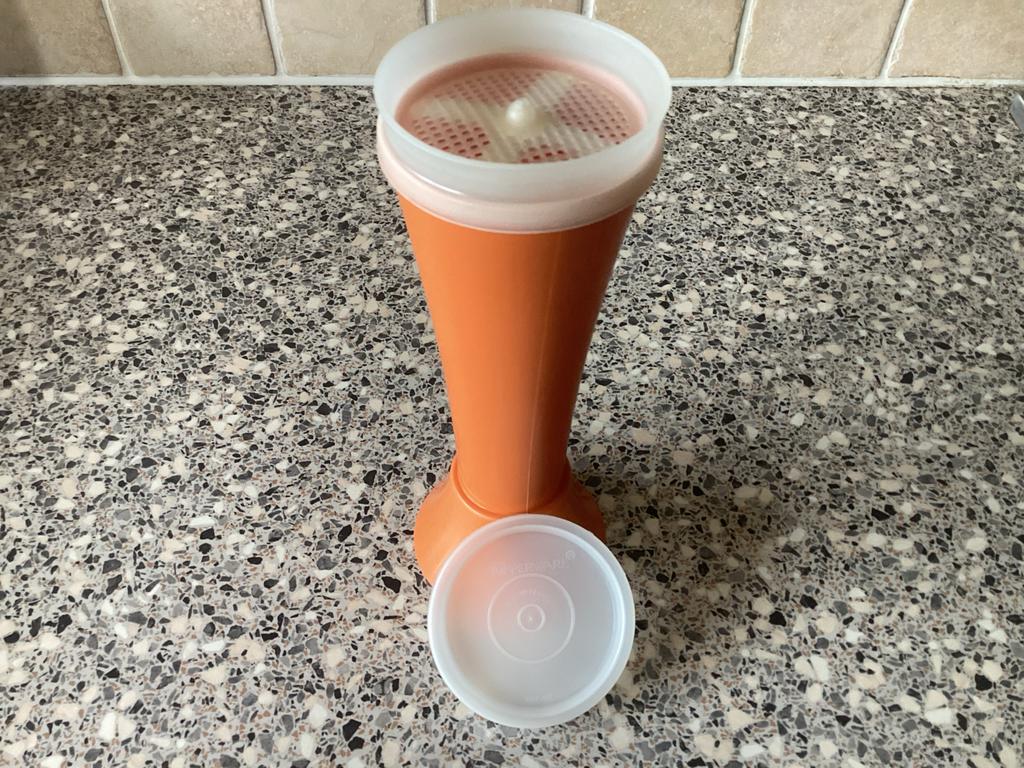Vintage Tupperware poederstrooier oranje, Ophalen of Verzenden, Gebruikt, Oranje, Overige typen