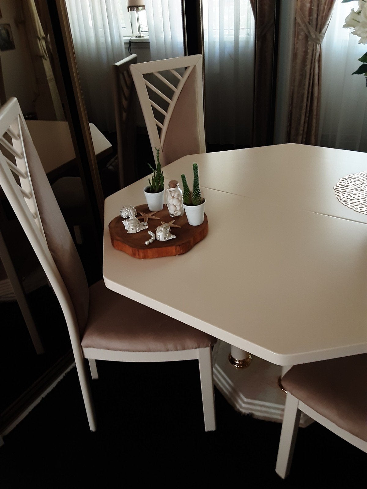 Prachtige Italiaanse eethoek in zandkleur, met 4 stoelen, Huis en Inrichting, Tafels | Eettafels, Ophalen, Rechthoekig
