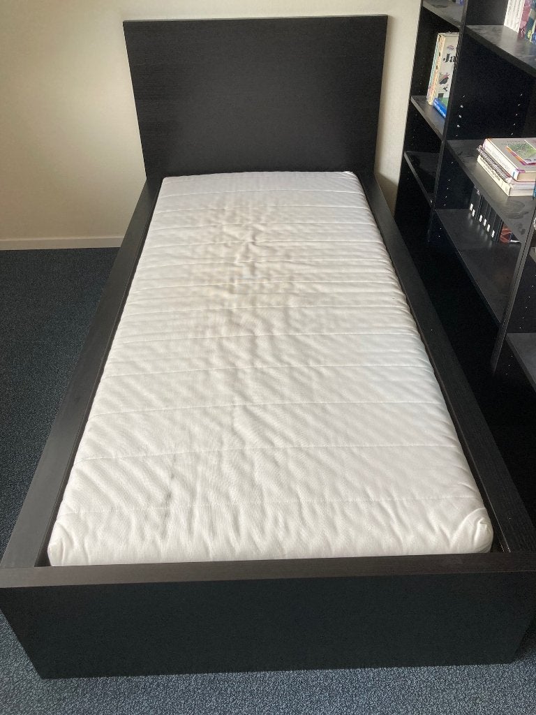 Zwart Ikea Malm bed 90. Afleveren mogelijk, Gebruikt, 90 cm, Eenpersoons, Zwart