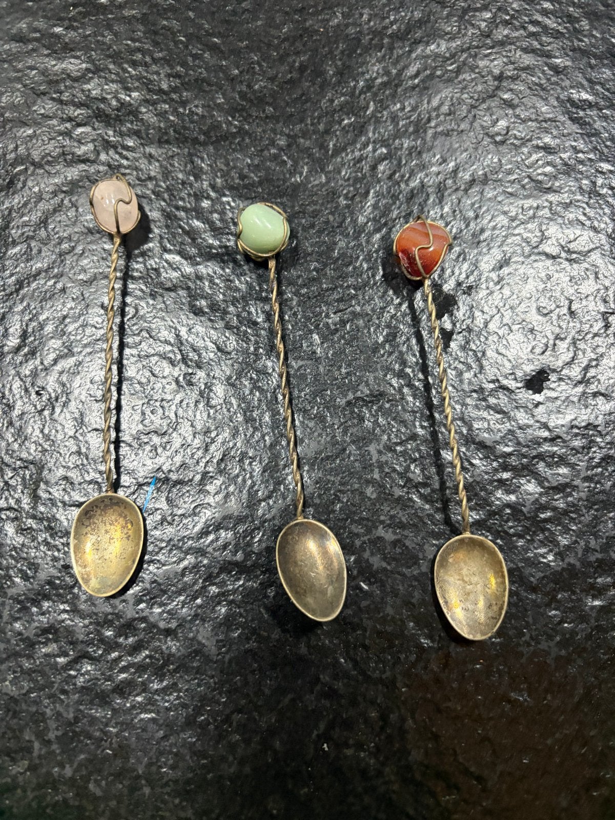 Set van 3 vintage lepeltjes met edelstenen, Ophalen of Verzenden
