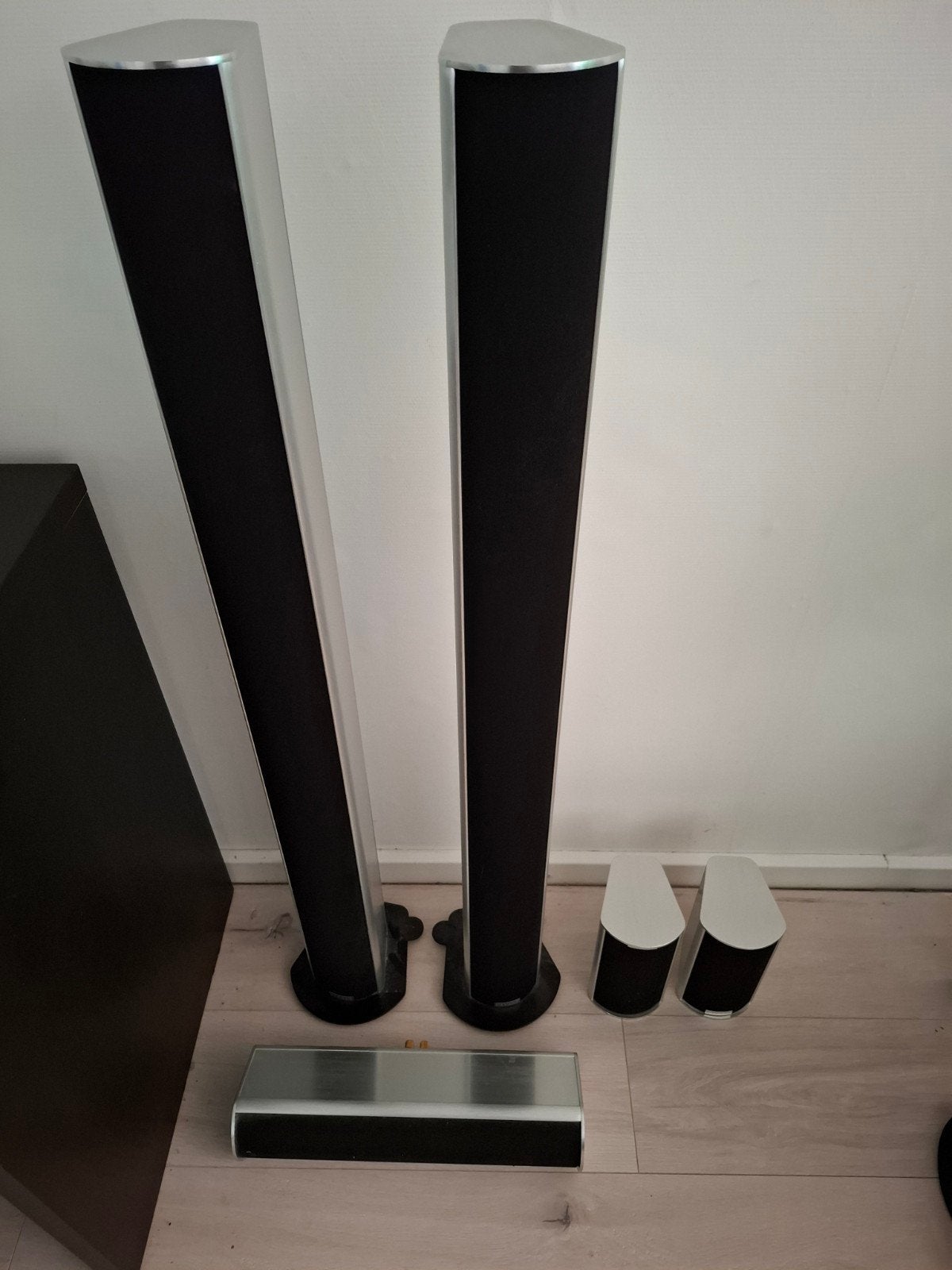 Piega aluminium speakerset + Denon versterker en DVD speler, 70 watt of meer, Zo goed als nieuw, 5.1-systeem, Dvd-speler