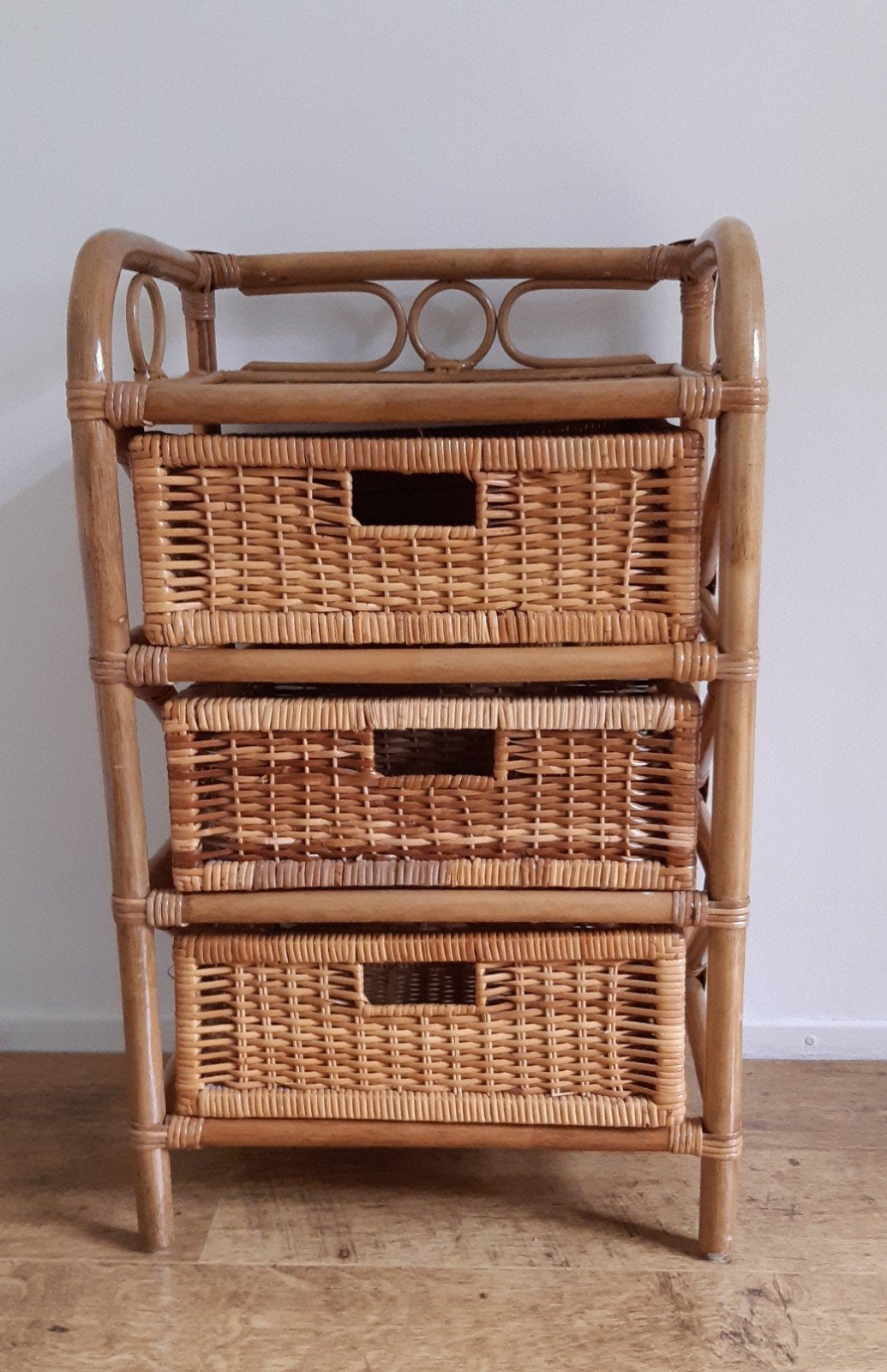 Rotan ladekastje met 3 manden - Vintage, Ophalen, Minder dan 50 cm, 3 of 4 laden, Minder dan 100 cm