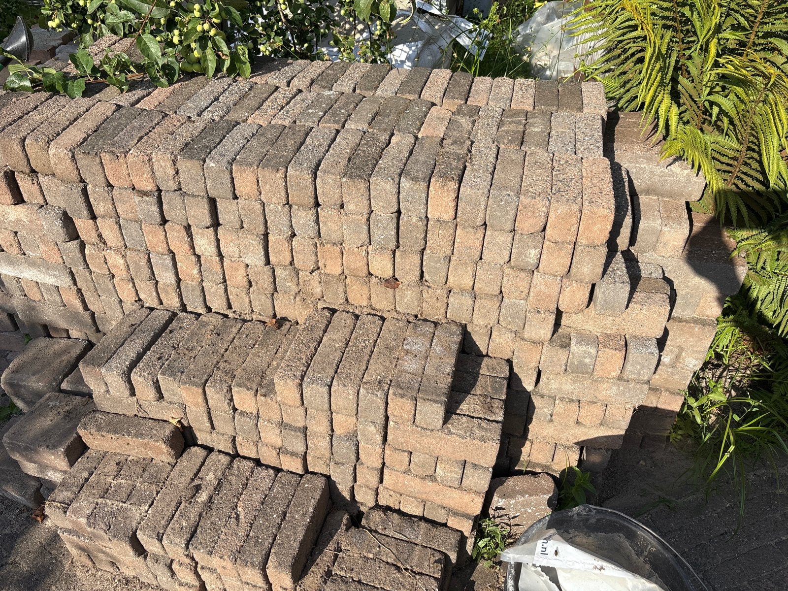 Getrommelde betonsteentjes 5x20x7 Herfstkleur 10m2, Ophalen, Gebruikt, Klinkers, 10 m² of meer