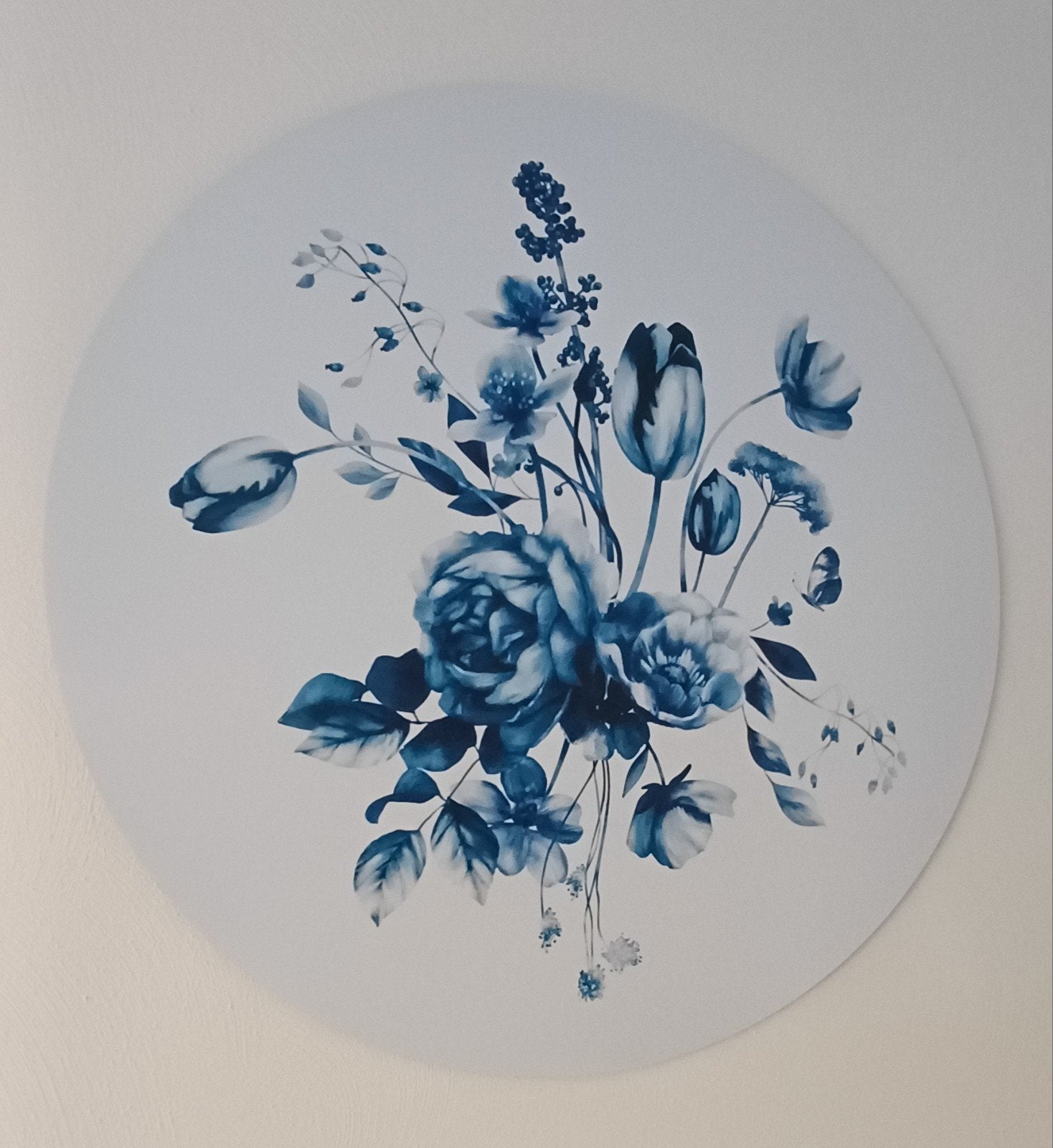 dibond muurcirkel doorsnee 100 cm delfts blauw, Ophalen of Verzenden, Zo goed als nieuw, Metaal