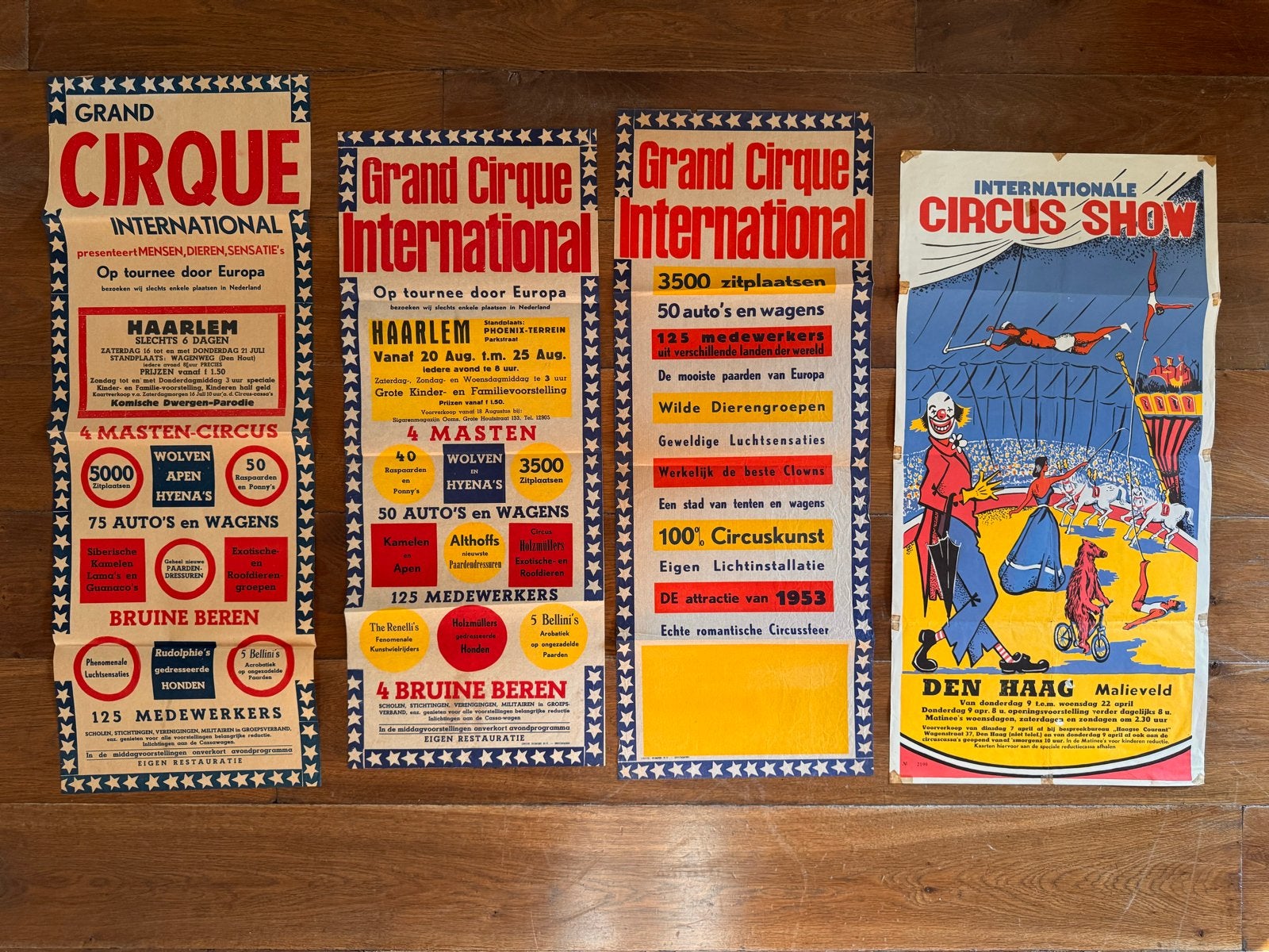 4 Vintage Circus ‘50 Posters - Grand Cirque Internationa, Ophalen of Verzenden, A1 t/m A3, Overige onderwerpen, Rechthoekig Staand