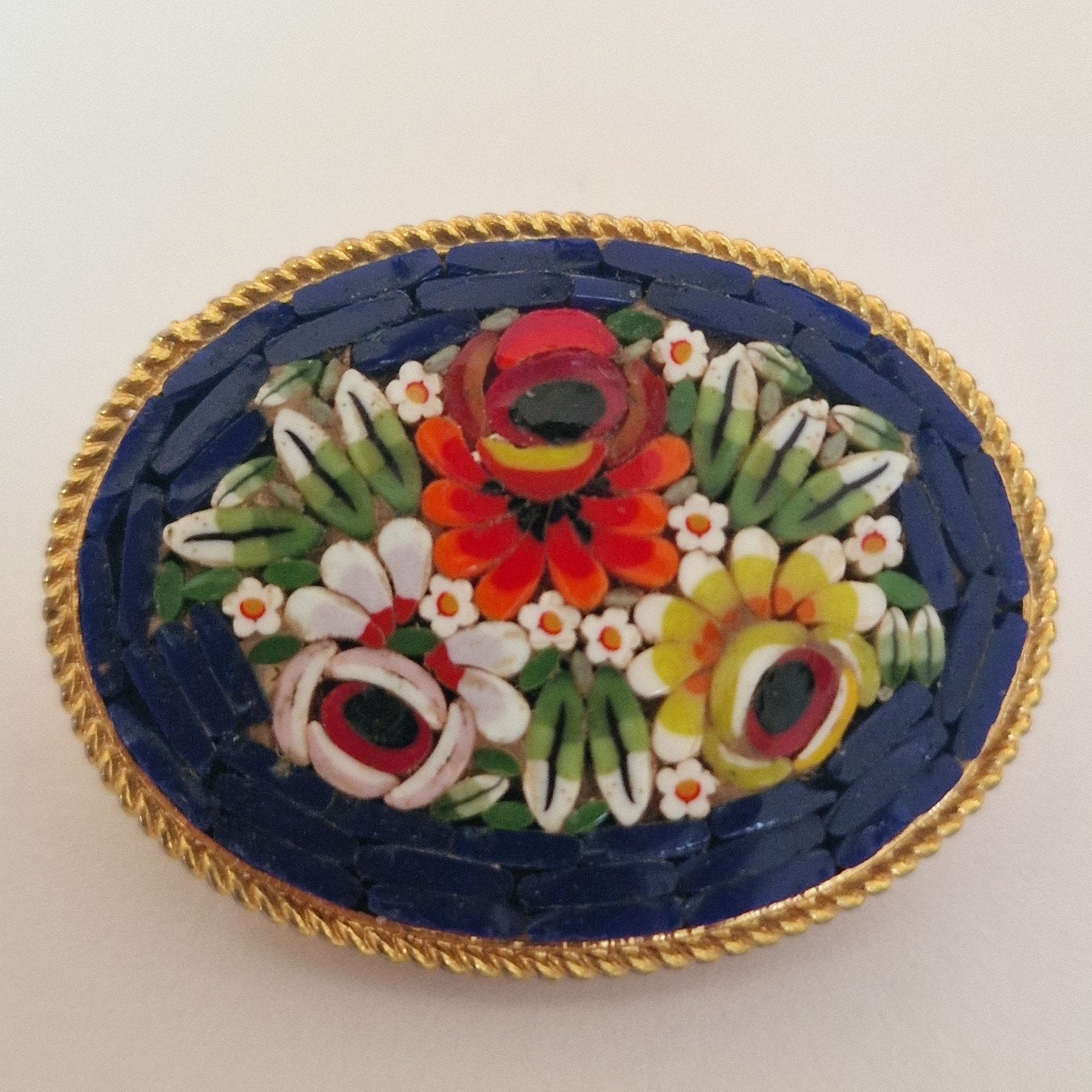 Vintage mozaiek broche Italiaans, Sieraden, Tassen en Uiterlijk, Broches, Ophalen of Verzenden, Gebruikt, Goud, Overige materialen