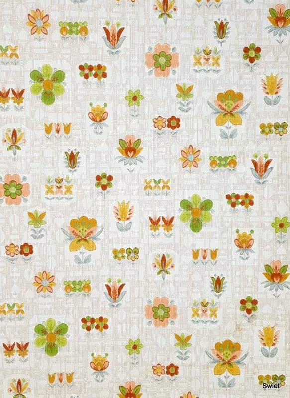 6700 vintage bloemenbehang jaren 50 pastel tinten swiet , Huis en Inrichting, Stoffering | Behang, Verzenden, Minder dan 10 m²