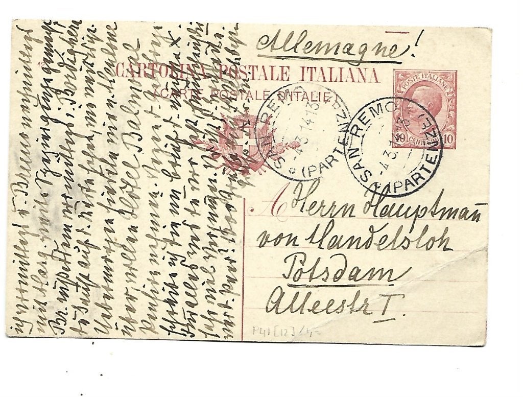 Italië-1914 -naar Potsdam, Verzenden, Briefkaart