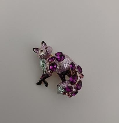 Goudkleurige broche vos paarse stenen, Verzenden, Nieuw, Paars, Overige materialen