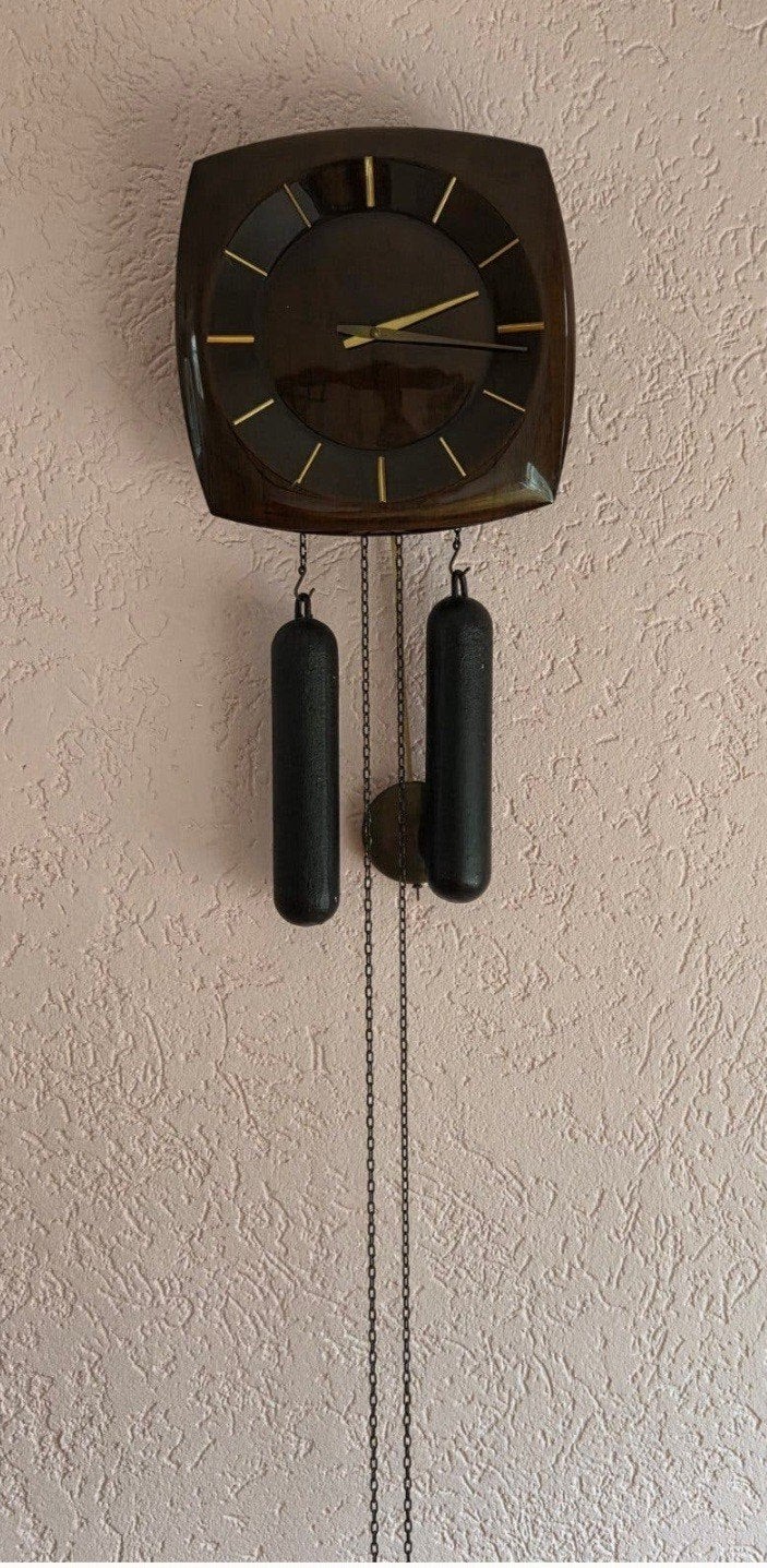Vintage Wandklok met Gewichten - Donker Hout, Ophalen