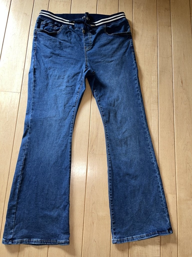 Paprika flared jeans maat 50 donkerblauw koordjes goud blauw, Zo goed als nieuw, Paprika, Broek of Spijkerbroek, Verzenden