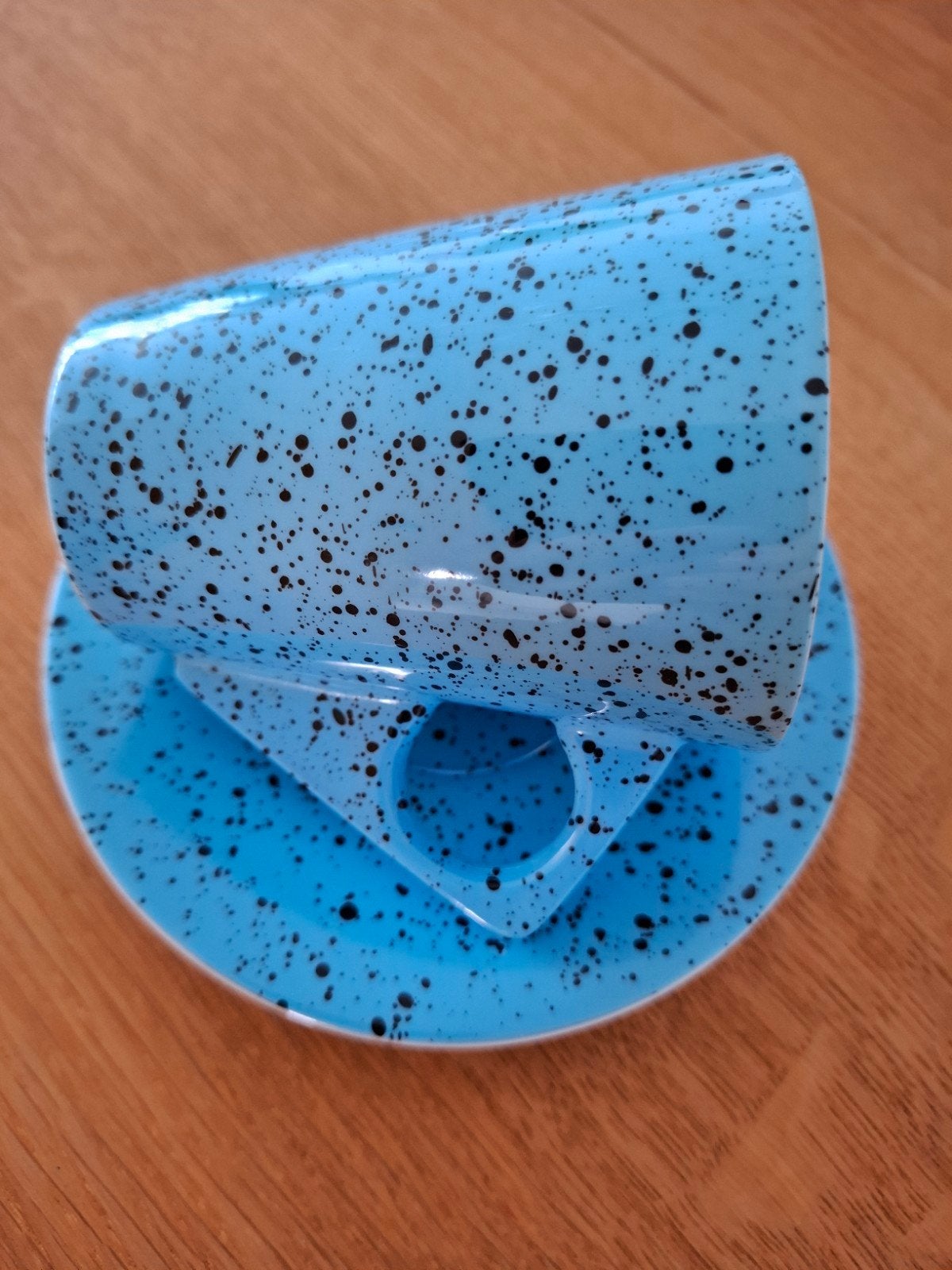 Bijzondere Konitz Kop en Schotel - Blauw met Spikkels, Huis en Inrichting, Ophalen of Verzenden