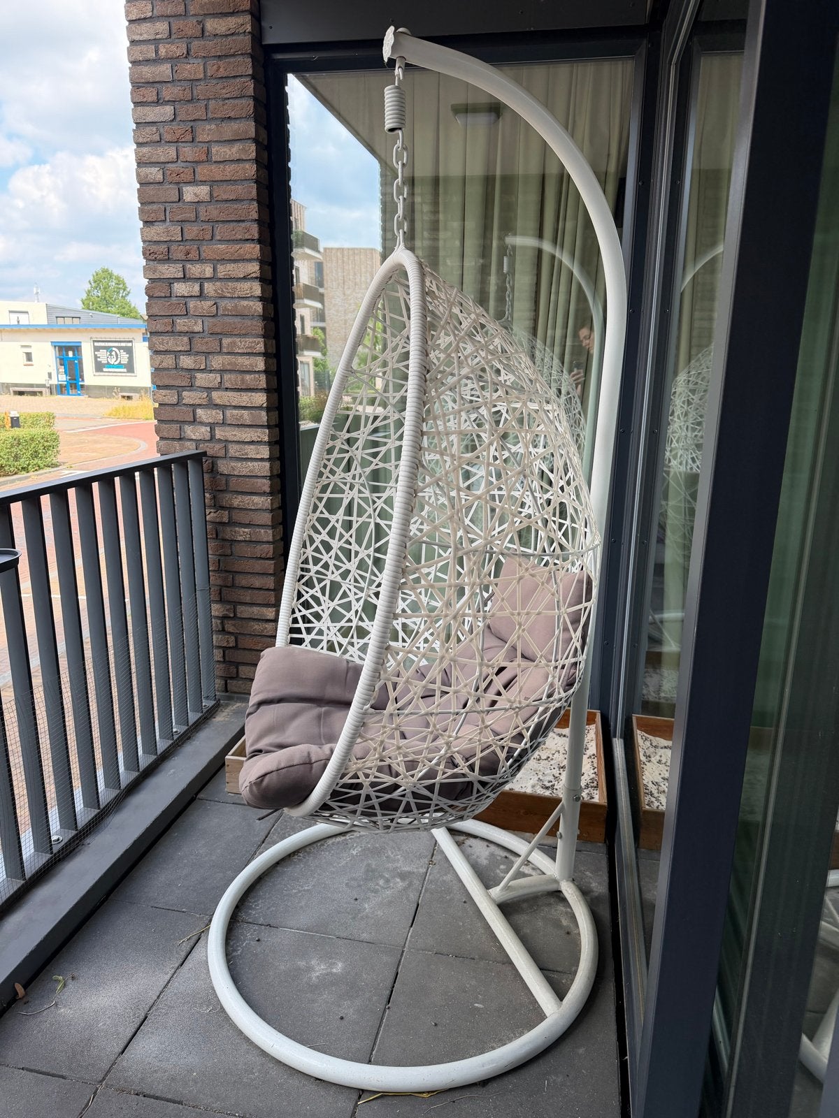 Witte Hangstoel met standaard en kussen, Ophalen, Gebruikt, Overige materialen