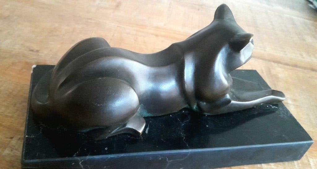 Art Deco bronzen kat, Antiek en Kunst, Verzenden, Brons