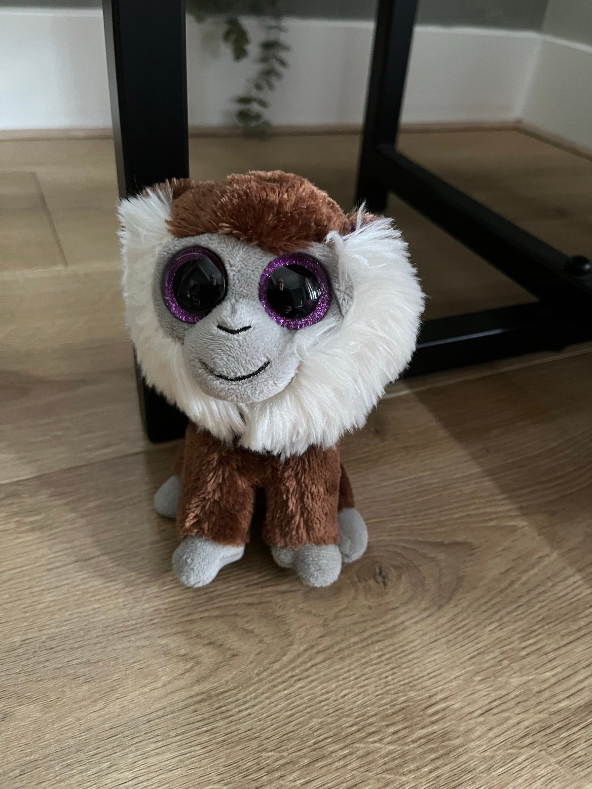 Ty Beanie Boo Aap Knuffel - Bruin/Wit met Glinsterogen, Ophalen of Verzenden, Zo goed als nieuw, Klein (minder dan 20 cm), Bruin
