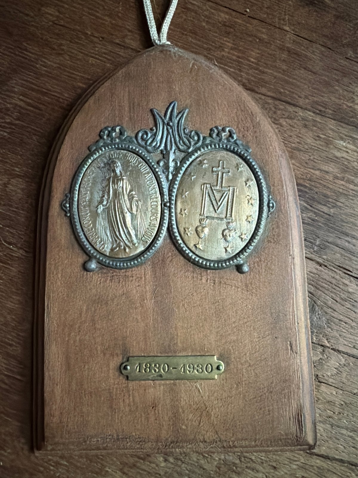 Antiek Maria Medaille Houten Plaquette 1880-1930, Antiek en Kunst, Ophalen of Verzenden