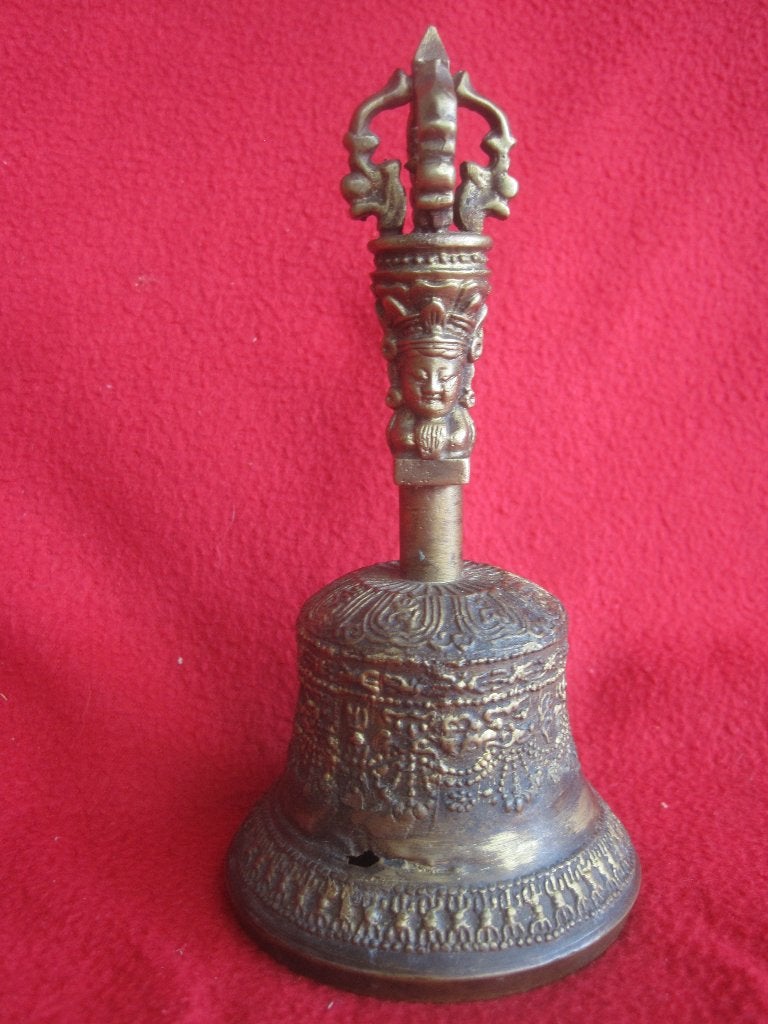 Tibetaanse bronzen bel, Handgemaakt, 17 cm, Ophalen of Verzenden, Brons