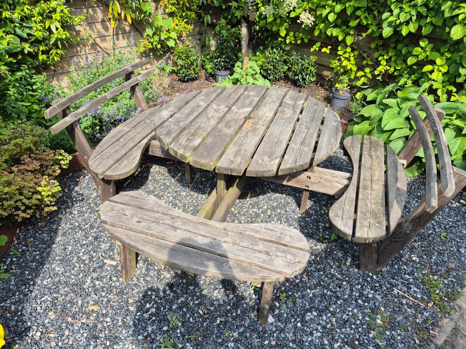 Ronde picknick tafel Douglas hout, Ophalen of Verzenden, Gebruikt, Rond, Hout