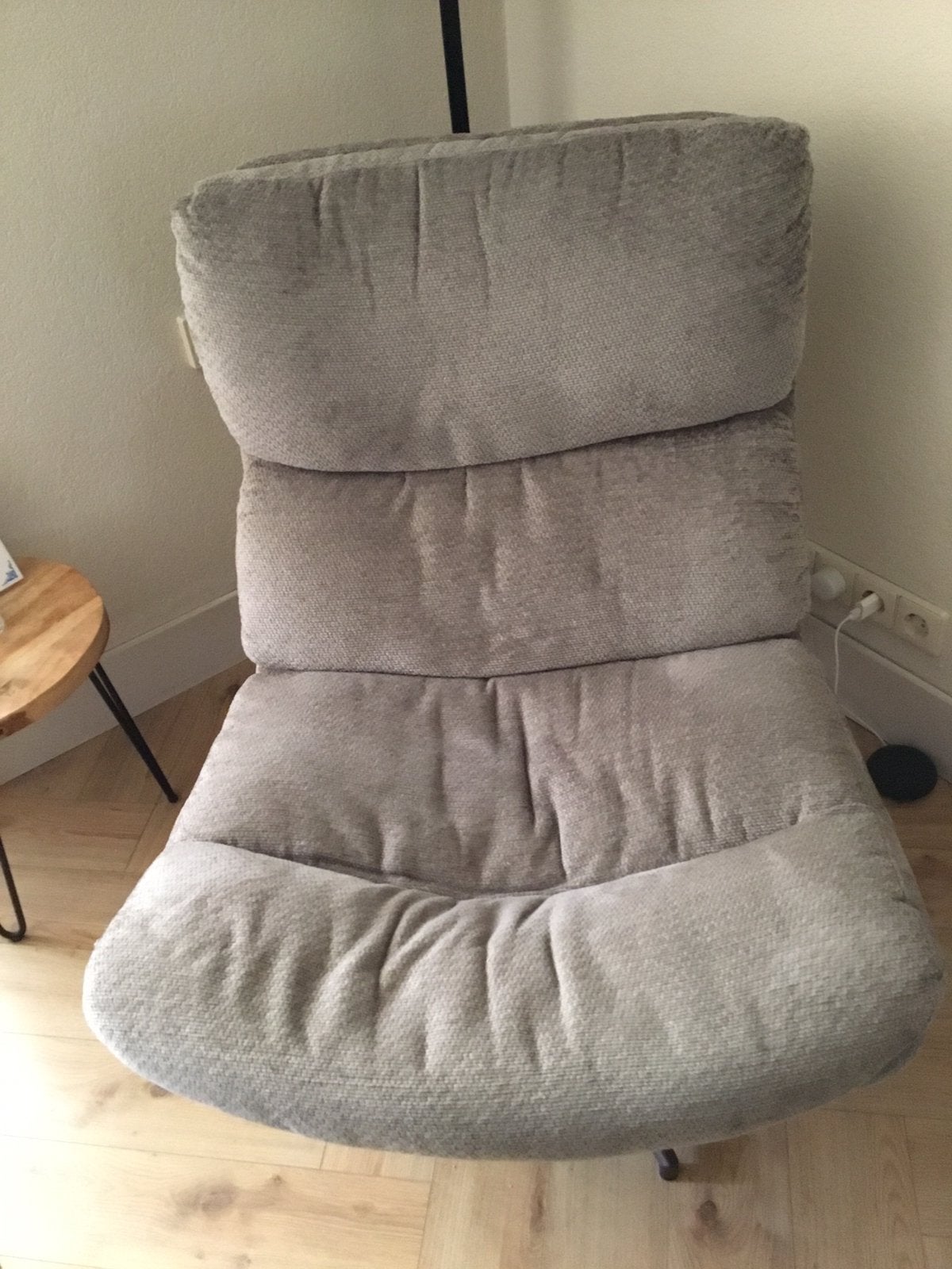 Beige/grijs fauteuil, Ophalen, 75 tot 100 cm, Zo goed als nieuw, Stof