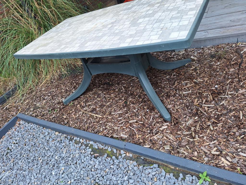 Tuinset: Tafel (160x95x67cm) met 6 tuinstoelen, Tuin en Terras, Tuinsets en Loungesets, Ophalen, Kunststof, Gebruikt, 6 zitplaatsen