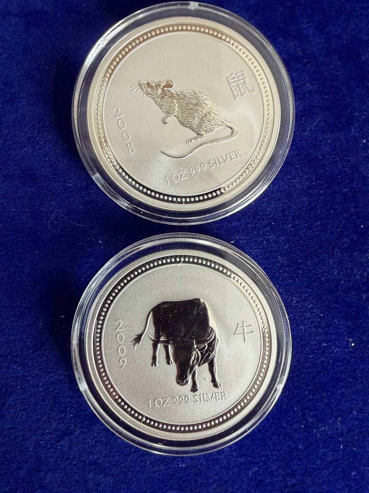 Setje lunar 1. Muis/rat. En Ox. a 1 oz zilver, Ophalen of Verzenden, Zilver