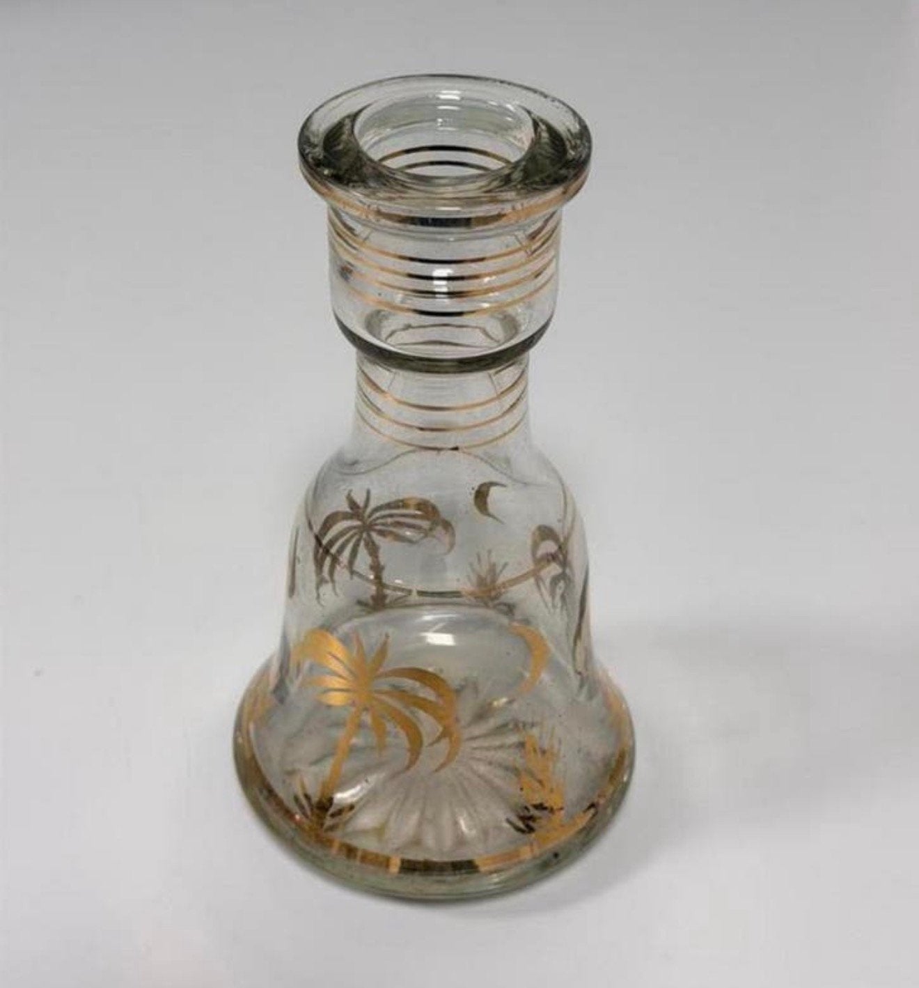 Vintage glazen vaas 20cm glas met palmboom bloemen vaas, Ophalen of Verzenden