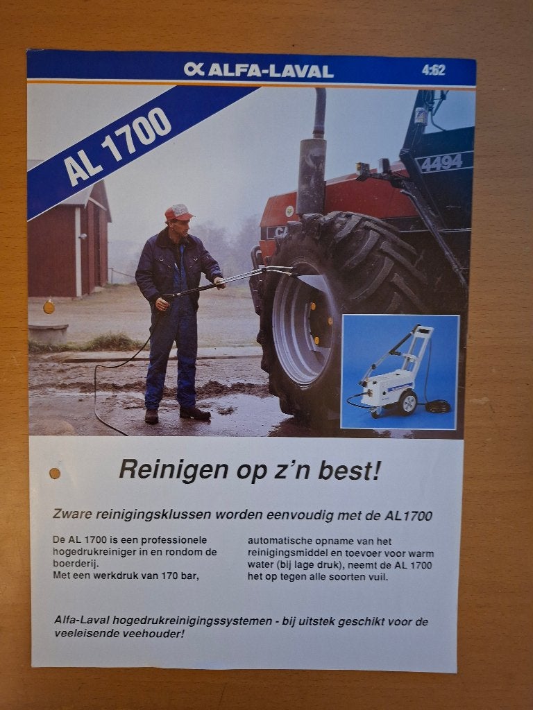 Folder Alfa Laval hogedrukreiniger AL 1700, Ophalen of Verzenden, Gelezen, Tractor en Landbouw